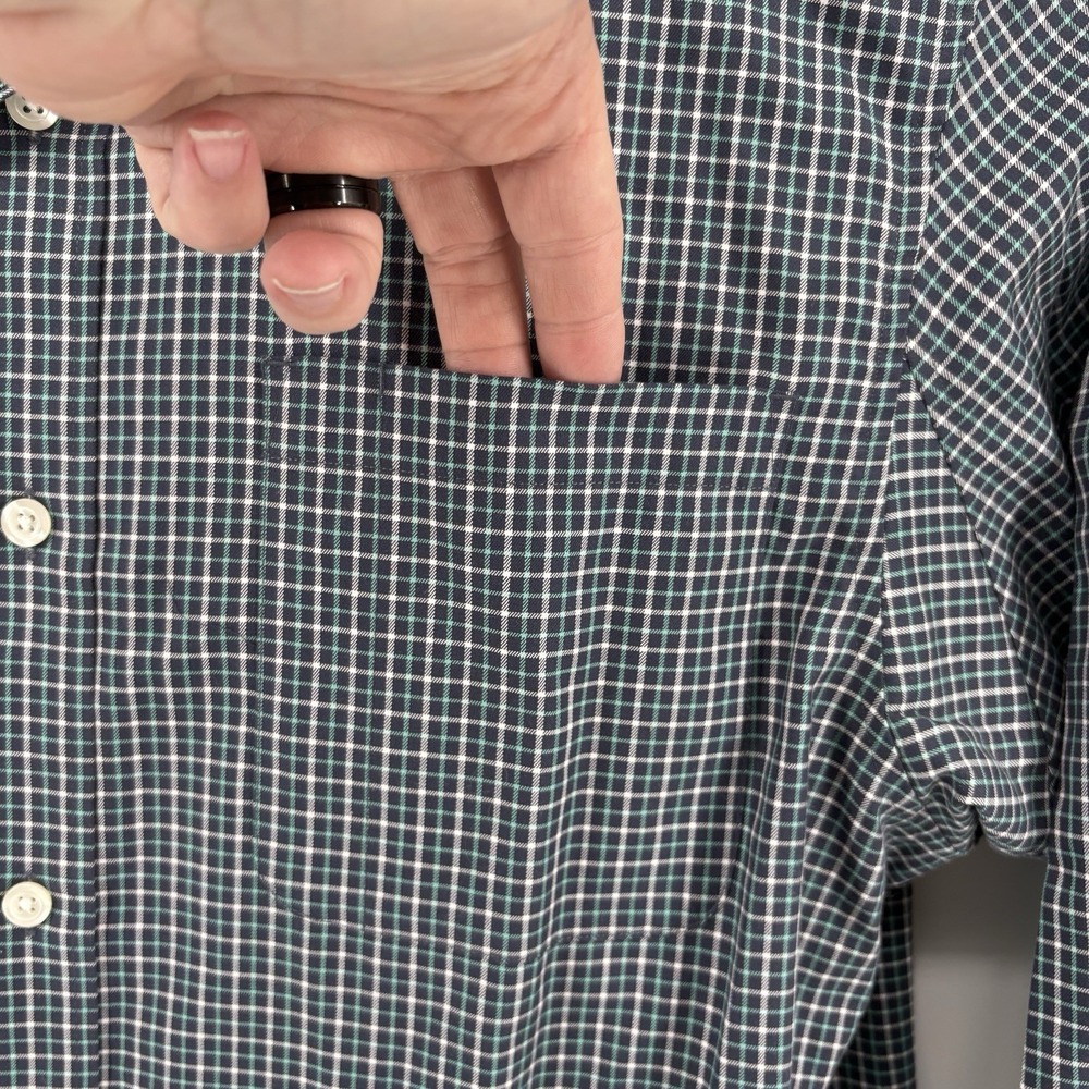 Duluth Trading Co Button Up Dress Shirt Men's L Dark Teal Blue Check Long Sleeve - Picture 3 of 10